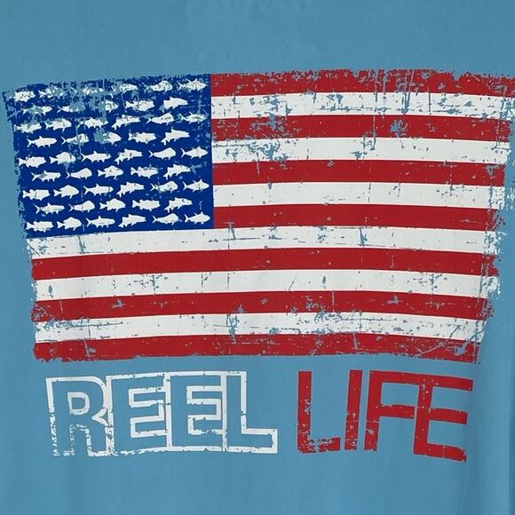 Reel Life Men’s Shirt U.S.A. Flag Graphic Outdoor Fishing Summer River UPF+50 M - Picture 8 of 8